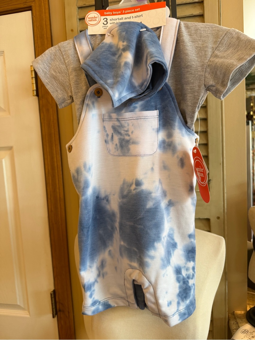 wonder nation Blue Tie-Dye Shortall Set with Gray Tee SUPER SOFT 💜